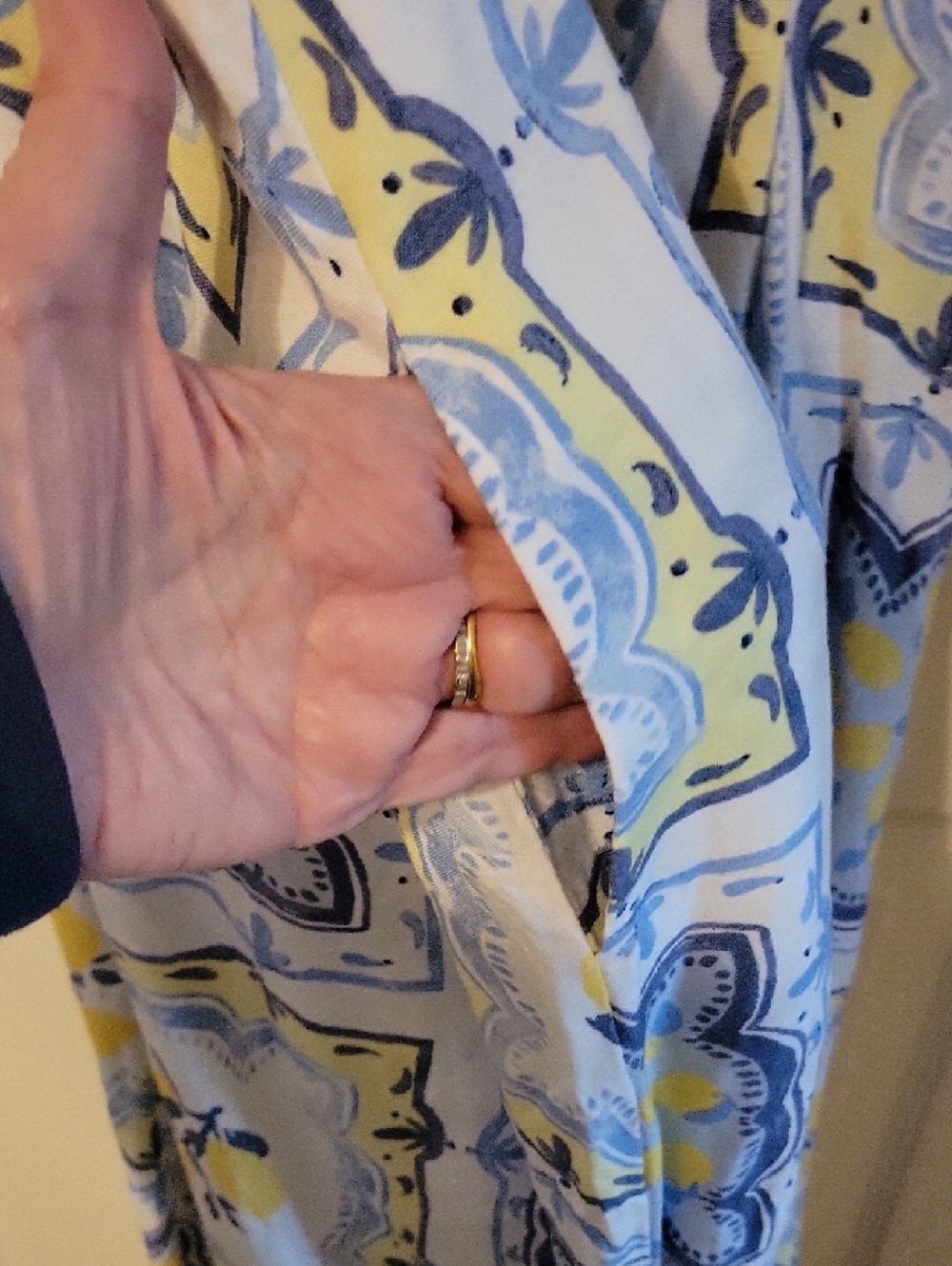 LOFT Light Blue and Yellow Tile-Print Spaghetti-Strap Maxi Dress - Picture 4 of 9